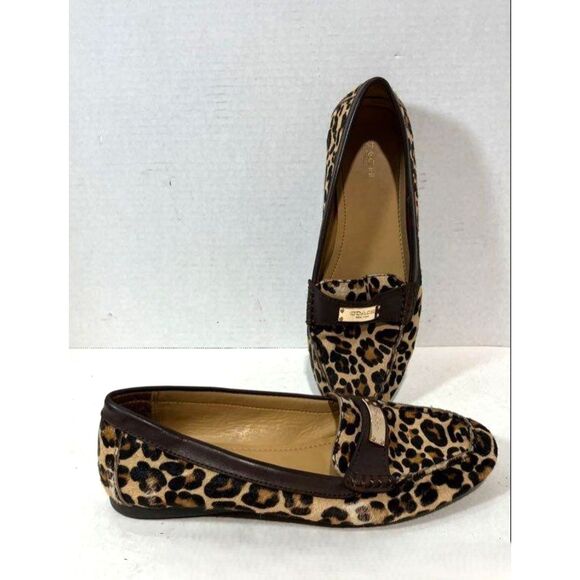 Coach Classic Leopard Print Slide On Flat W/gold & Dark Brown Women 9.5 - Picture 1 of 11